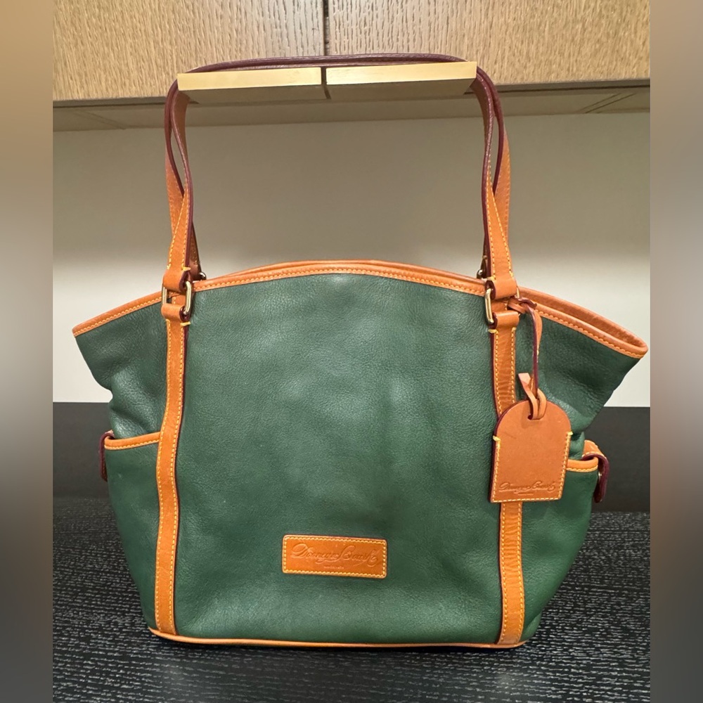Dooney & Bourke Genuine Leather Green and Tan Tote Bag